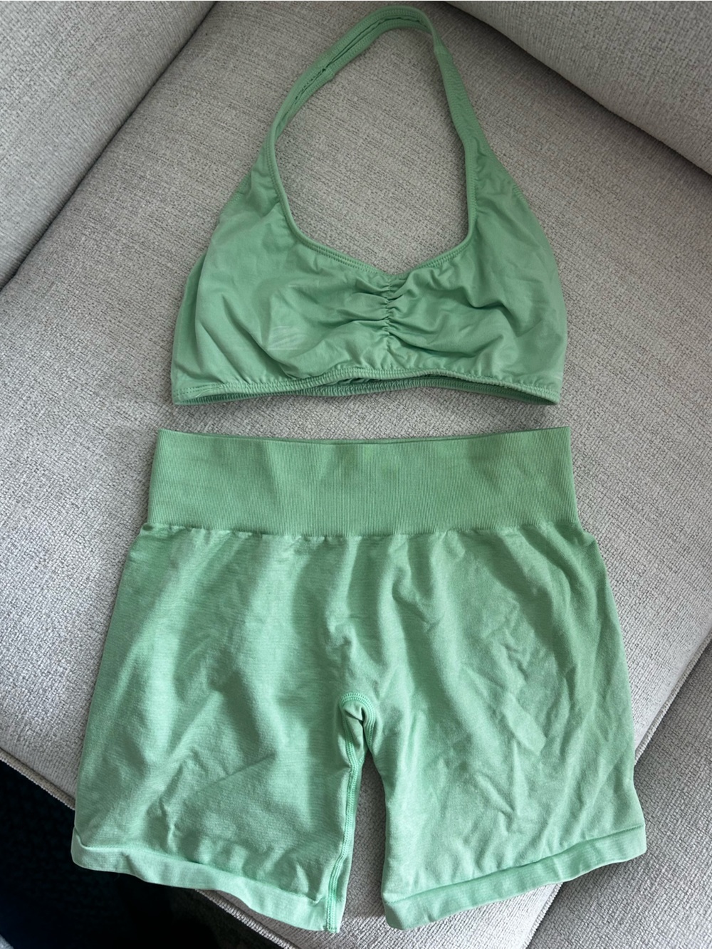 NVGTN Green Halter Bra Top and High-Waist Shorts Set